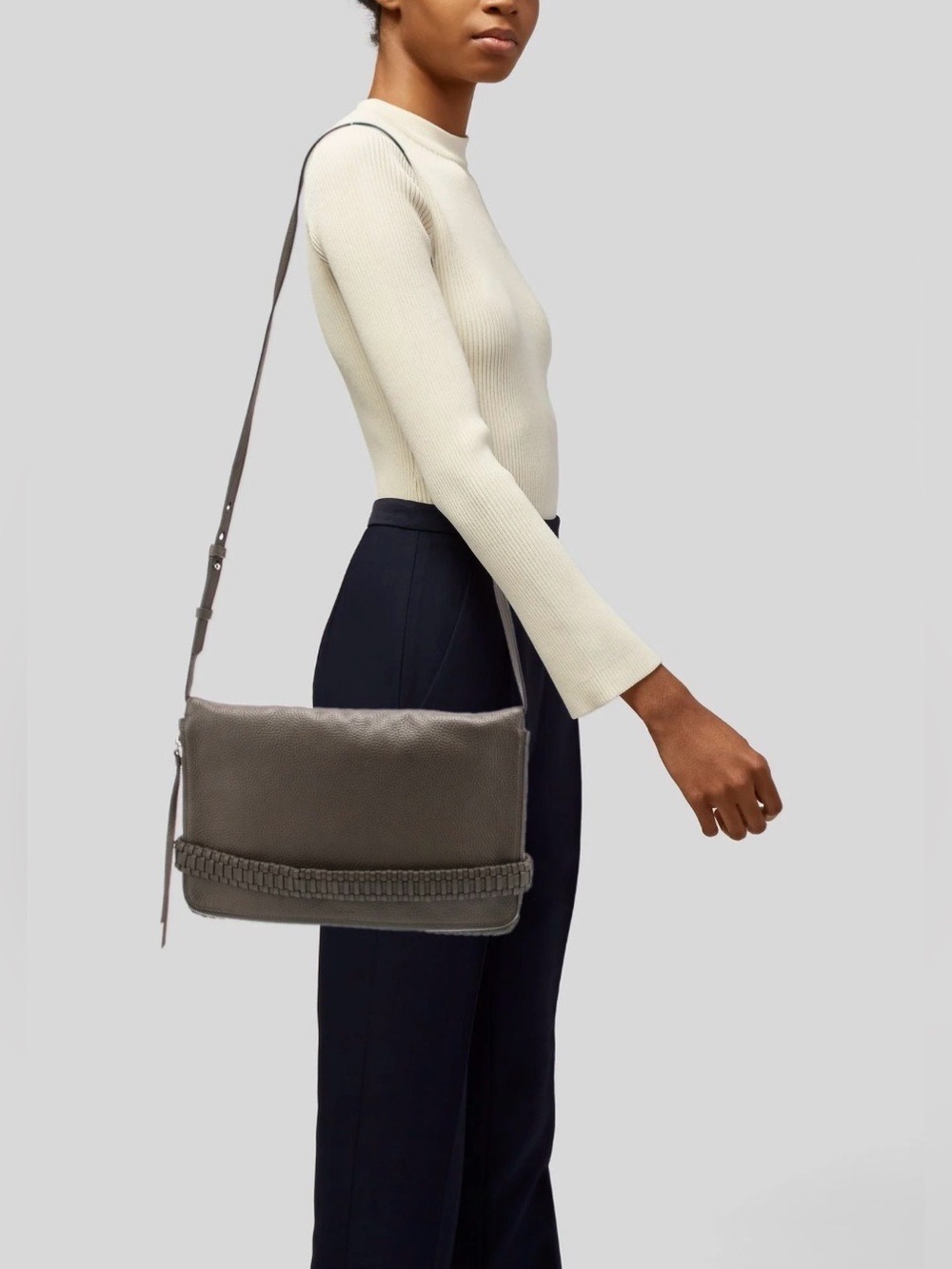 AllSaints Club Large Clutch Mink Grey Leather Crossbody Bag